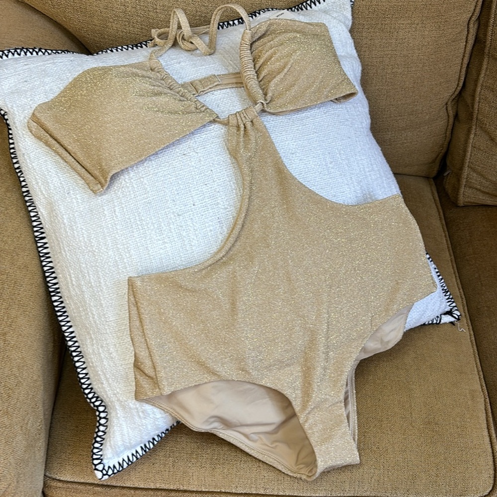 NWT Aerie Sparkle Halter Cutout One Piece Swimsuit - Picture 7 of 12
